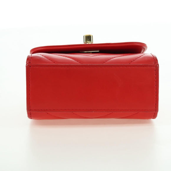 CHANEL V Stitch Shoulder Bag Lamb Skin Gold Red CC Auth bs35072M