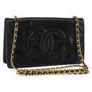 CHANEL Chain Wallet Patent leather Black Silver CC Auth bs35074-1