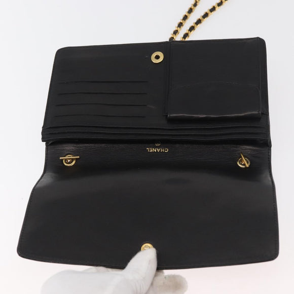 CHANEL Chain Wallet Patent leather Black Silver CC Auth bs35074