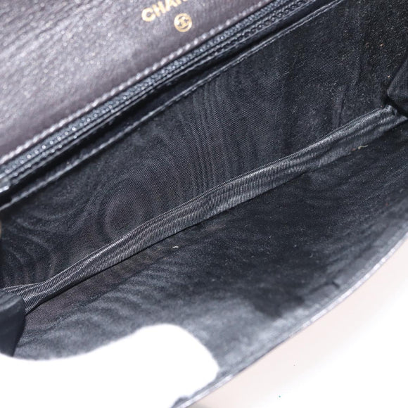 CHANEL Chain Wallet Patent leather Black Silver CC Auth bs35074
