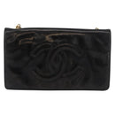 CHANEL Chain Wallet Patent leather Black Silver CC Auth bs35074-2