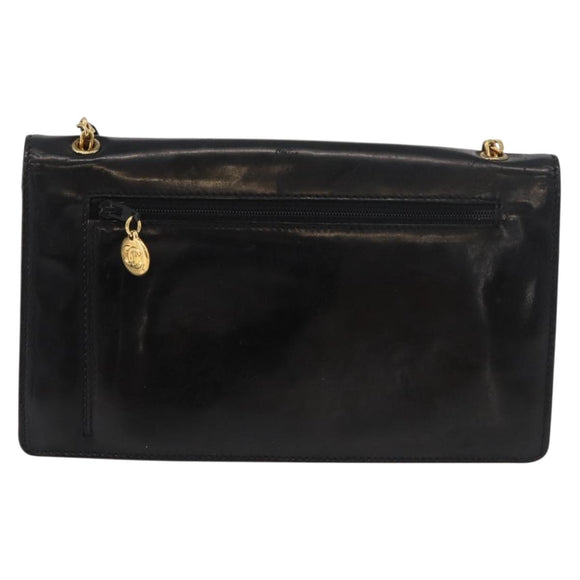 CHANEL Chain Wallet Patent leather Black Silver CC Auth bs35074