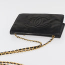 CHANEL Chain Wallet Patent leather Black Silver CC Auth bs35074-6