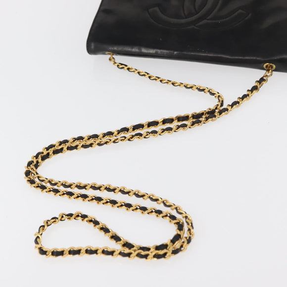 CHANEL Chain Wallet Patent leather Black Silver CC Auth bs35074