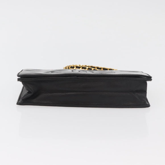 CHANEL Chain Wallet Patent leather Black Silver CC Auth bs35074