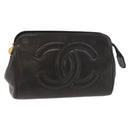 CHANEL Pouch Lamb Skin Black Gold CC Auth bs35075-1