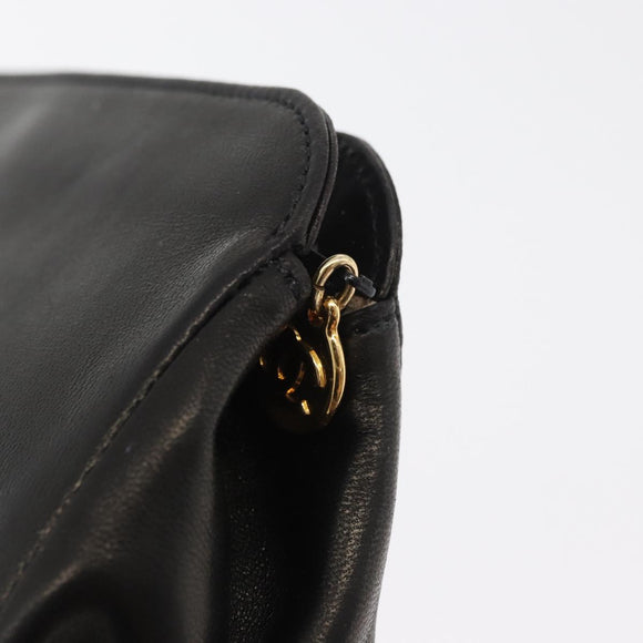 CHANEL Pouch Lamb Skin Black Gold CC Auth bs35075