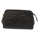 CHANEL Pouch Lamb Skin Black Gold CC Auth bs35075-13