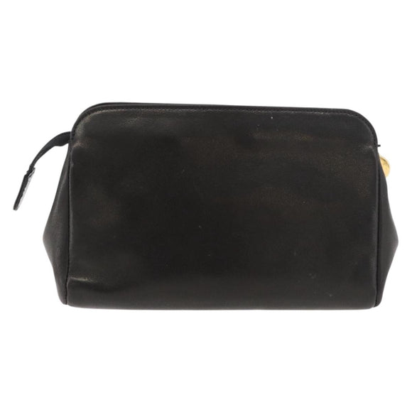 CHANEL Pouch Lamb Skin Black Gold CC Auth bs35075