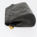 CHANEL Pouch Lamb Skin Black Gold CC Auth bs35075-4