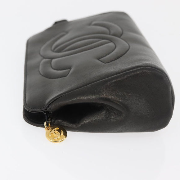 CHANEL Pouch Lamb Skin Black Gold CC Auth bs35075