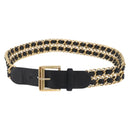 CHANEL Chain Belt Leather 29.5"" Black CC Auth bs35077-1