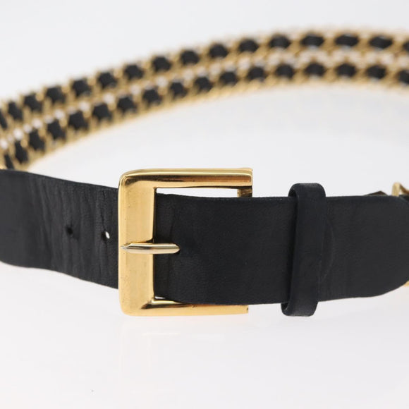 CHANEL Chain Belt Leather 29.5"" Black CC Auth bs35077
