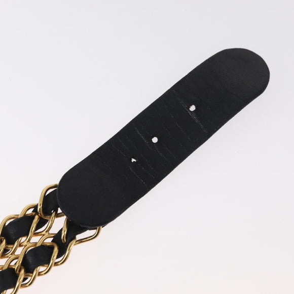 CHANEL Chain Belt Leather 29.5"" Black CC Auth bs35077
