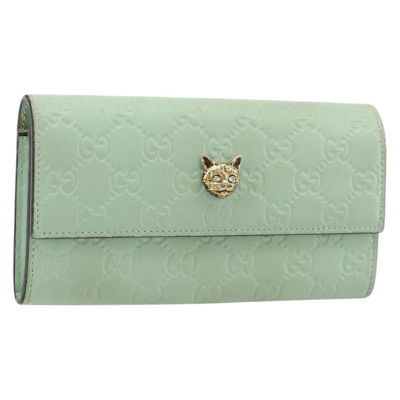 GUCCI GG Canvas Guccissima Long Wallet Leather Green Gold 548055 Auth bs35079A