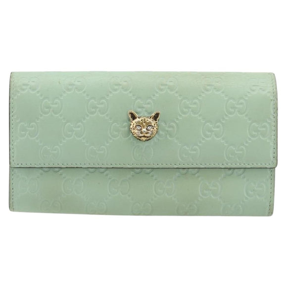 GUCCI GG Canvas Guccissima Long Wallet Leather Green Gold 548055 Auth bs35079A