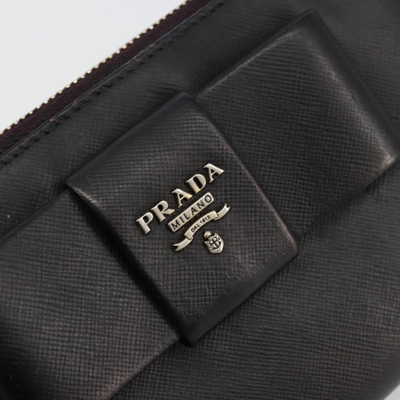 PRADA Long Wallet Safiano leather Black Gold Auth bs35081