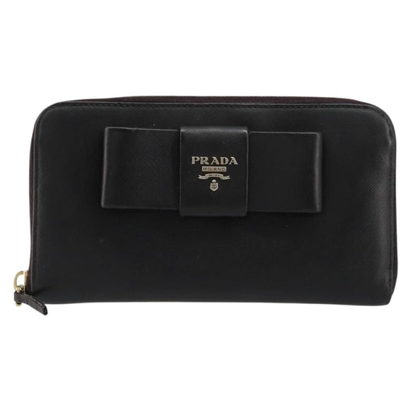 PRADA Long Wallet Safiano leather Black Gold Auth bs35081