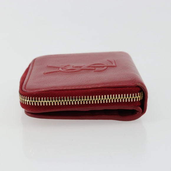 SAINT LAURENT Bifold Wallet Leather Red Gold Auth bs35087