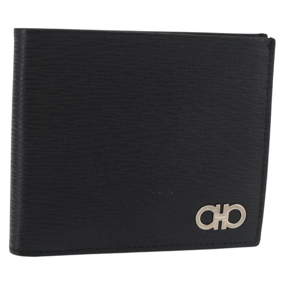Salvatore Ferragamo Gancini Bifold Wallet Leather Black Silver Auth bs35088V