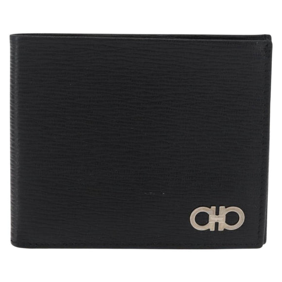 Salvatore Ferragamo Gancini Bifold Wallet Leather Black Silver Auth bs35088V