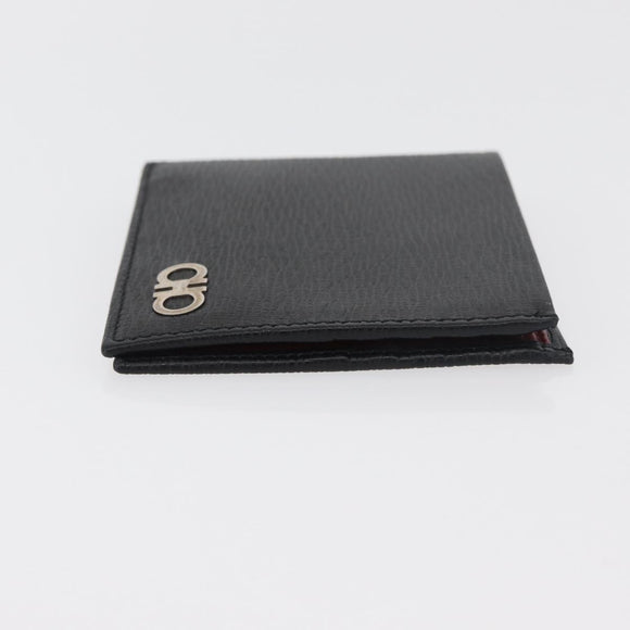 Salvatore Ferragamo Gancini Bifold Wallet Leather Black Silver Auth bs35088V