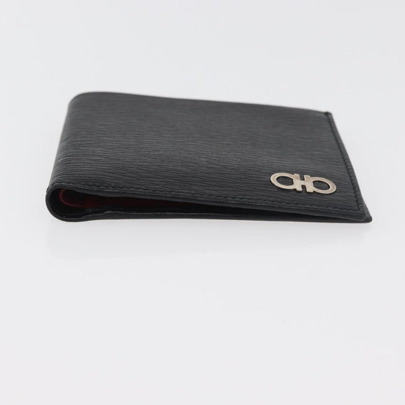 Salvatore Ferragamo Gancini Bifold Wallet Leather Black Silver Auth bs35088V