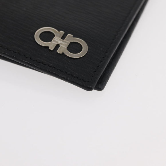 Salvatore Ferragamo Gancini Bifold Wallet Leather Black Silver Auth bs35088V