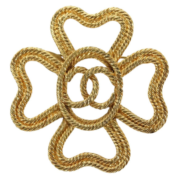 CHANEL Brooch metal Gold Tone CC Auth bs35091M