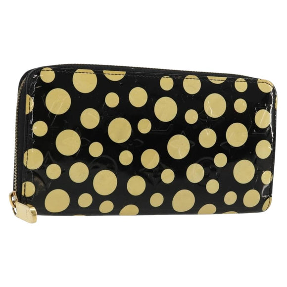 LOUIS VUITTON Vernis Yayoi Kusama Zippy Wallet White Black M91573 Auth bs35097A