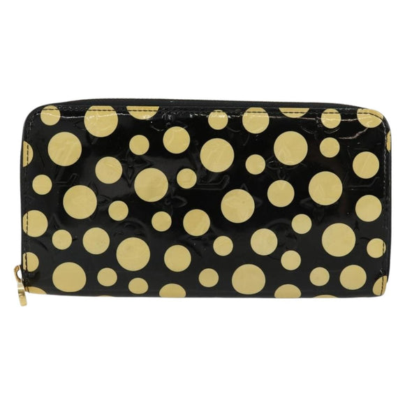 LOUIS VUITTON Vernis Yayoi Kusama Zippy Wallet White Black M91573 Auth bs35097A