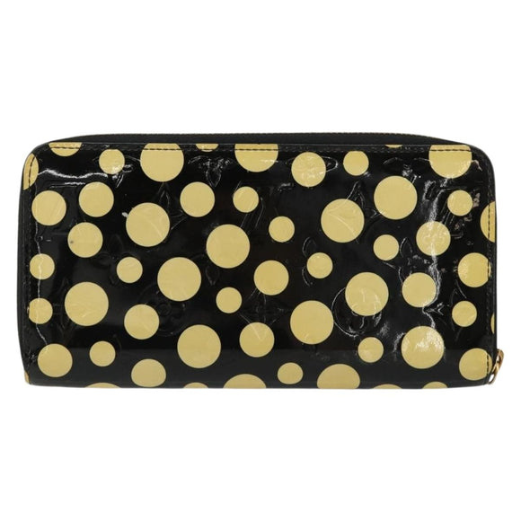 LOUIS VUITTON Vernis Yayoi Kusama Zippy Wallet Wit Zwart M91573 Auth bs35097A