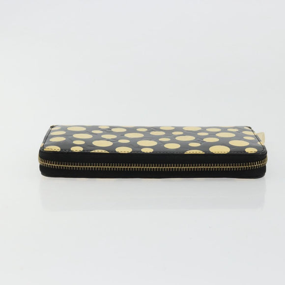 LOUIS VUITTON Vernis Yayoi Kusama Zippy Wallet Wit Zwart M91573 Auth bs35097A