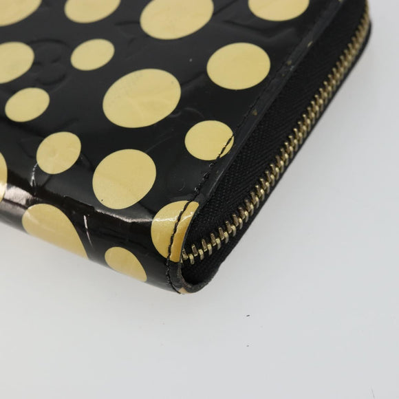 LOUIS VUITTON Vernis Yayoi Kusama Zippy Wallet Wit Zwart M91573 Auth bs35097A