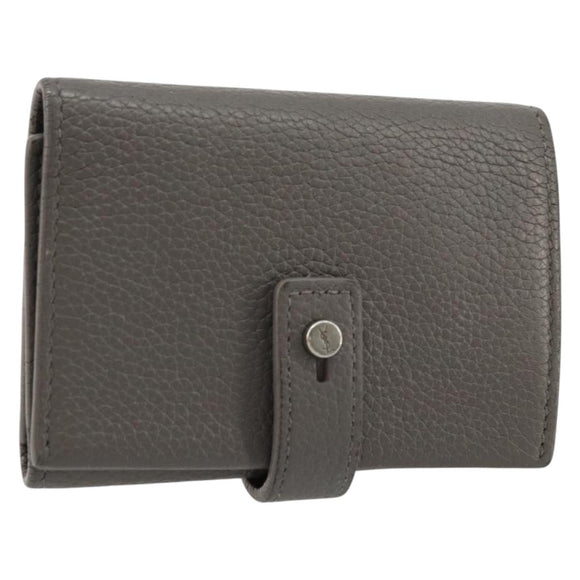 SAINT LAURENT Key Case Leather Gray Silver Auth bs35102