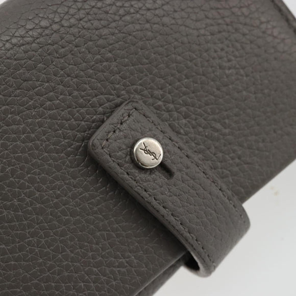 SAINT LAURENT Key Case Leather Gray Silver Auth bs35102