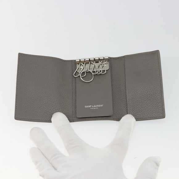 SAINT LAURENT Key Case Leather Gray Silver Auth bs35102