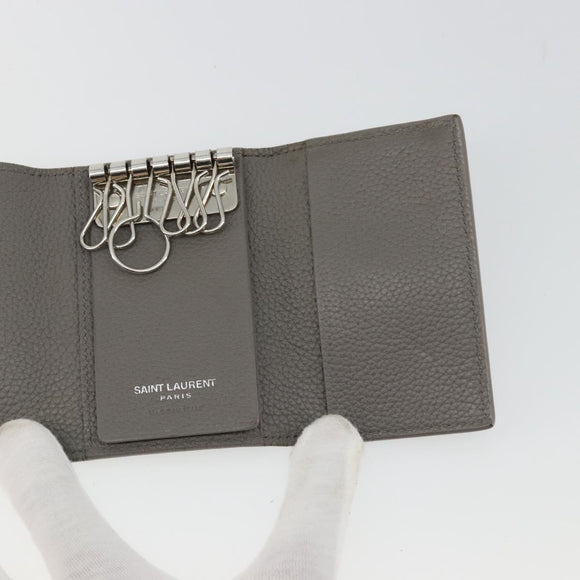 SAINT LAURENT Key Case Leather Gray Silver Auth bs35102