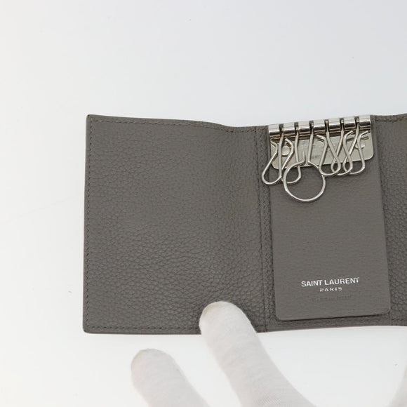 SAINT LAURENT Key Case Leather Gray Silver Auth bs35102
