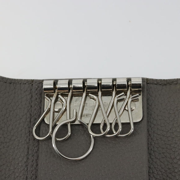 SAINT LAURENT Key Case Leather Gray Silver Auth bs35102