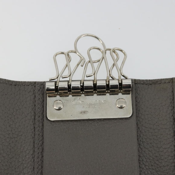 SAINT LAURENT Key Case Leather Gray Silver Auth bs35102