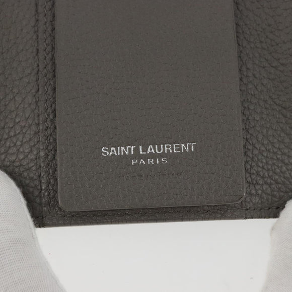 SAINT LAURENT Key Case Leather Gray Silver Auth bs35102