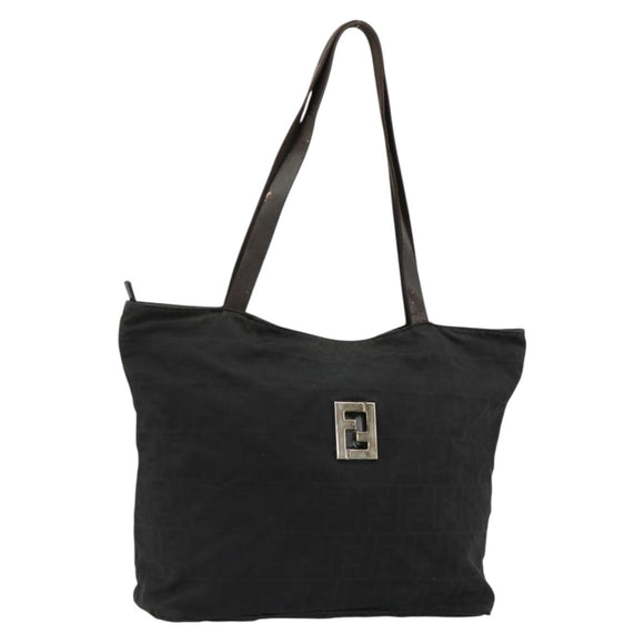 FENDI Zucca Canvas Tote Bag Black Silver Auth bs35105