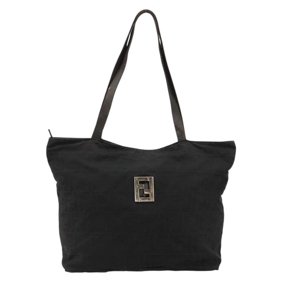 FENDI Zucca Canvas Tote Bag Black Silver Auth bs35105
