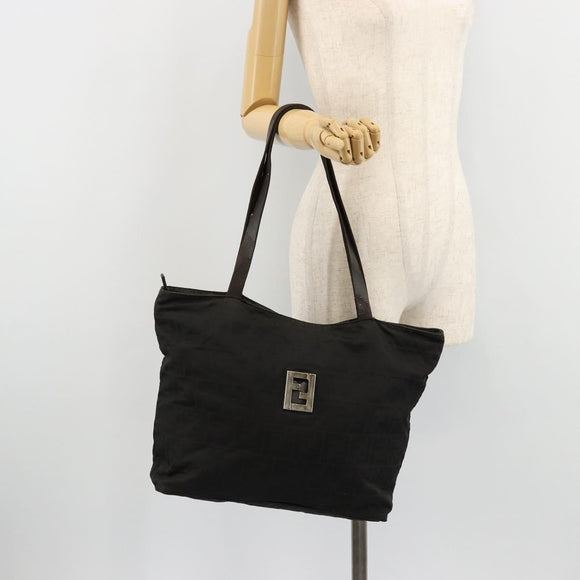 FENDI Zucca Canvas Tote Bag Black Silver Auth bs35105