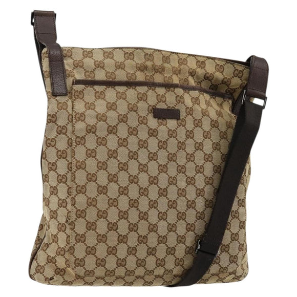 GUCCI GG Canvas Shoulder Bag Beige Silver 122791 Auth bs35106