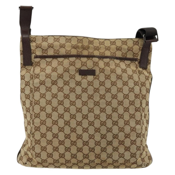 GUCCI GG Canvas Shoulder Bag Beige Silver 122791 Auth bs35106