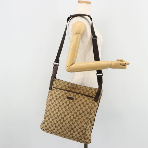 GUCCI GG Canvas Shoulder Bag Beige Silver 122791 Auth bs35106