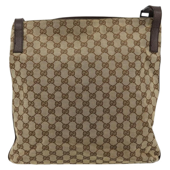 GUCCI GG Canvas Shoulder Bag Beige Silver 122791 Auth bs35106