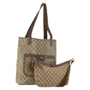 GUCCI GG Supreme GG Canvas Web Sherry Line Tote Bag PVC 2 Set Beige Auth bs35109-1